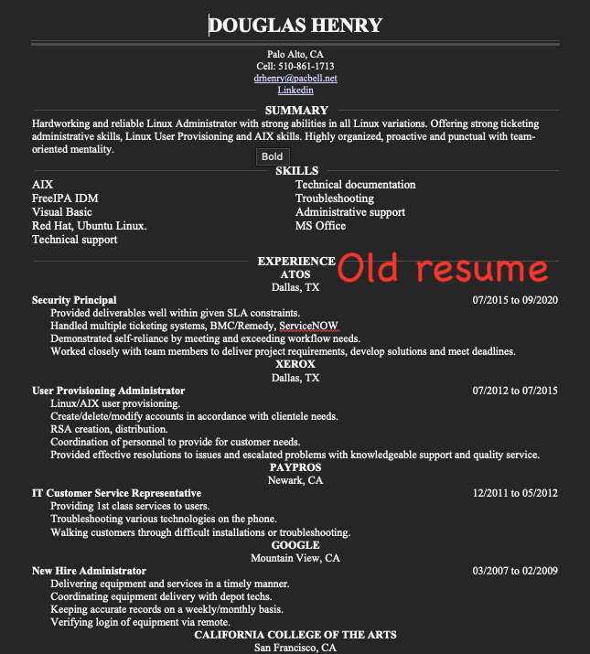 old resume
